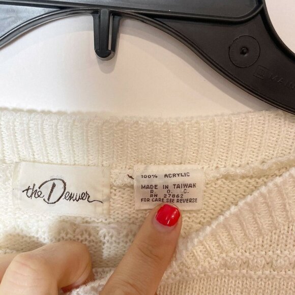 the Denver Womens 90s Vintage Pullover Knit Sweater Ivory M Ribbed Long Sleeve - Picture 3 of 7